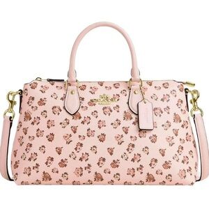 Coach Pink Floral Print Satchel with Gold Hardware